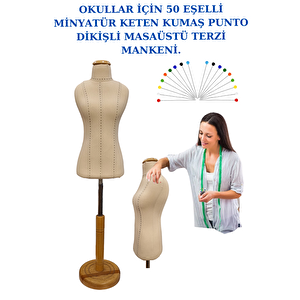 Özel Punto Dikişli Yüksek Kalite Keten Kumaş Süngerli 50 Eşelli Okullar Için Minyatür Terzi Mankeni
