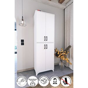 Çok Amaçlı Dolap 4 Kapaklı 6 Bölmeli Banyo Dolabı Mutfak Dolabı Beyaz
