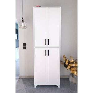 Çok Amaçlı Dolap 4 Kapaklı 6 Bölmeli Banyo Dolabı Mutfak Dolabı Beyaz