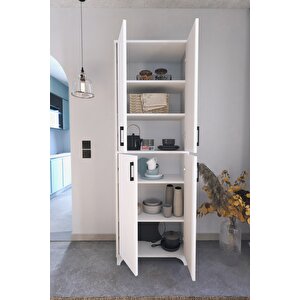 Bofigo Çok Amaçlı Dolap 4 Kapaklı 6 Bölmeli Banyo Dolabı Mutfak Dolabı Beyaz