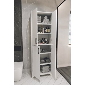 Bofigo Çok Amaçlı Dolap 4 Kapaklı 6 Bölmeli Banyo Dolabı Mutfak Dolabı Beyaz