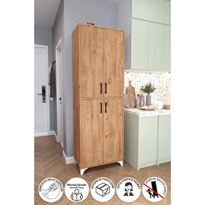 Çok Amaçlı Dolap 4 Kapaklı 6 Bölmeli Banyo Dolabı Mutfak Dolabı Çam