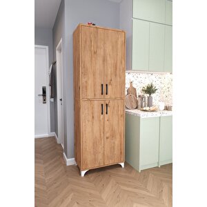 Çok Amaçlı Dolap 4 Kapaklı 6 Bölmeli Banyo Dolabı Mutfak Dolabı Çam