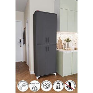 Çok Amaçlı Dolap 4 Kapaklı 6 Bölmeli Banyo Dolabı Mutfak Dolabı Antrasit
