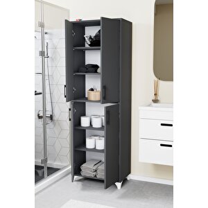Çok Amaçlı Dolap 4 Kapaklı 6 Bölmeli Banyo Dolabı Mutfak Dolabı Antrasit