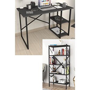 2 Raflı Çalışma Masası Bilgisayar Masası Ofis Ders Masası + 5 Raflı Kitaplık Metal Kitaplık Antrasit