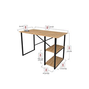 2 Raflı Çalışma Masası Bilgisayar Masası Ofis Ders Masası + 5 Raflı Kitaplık Metal Kitaplık Çam