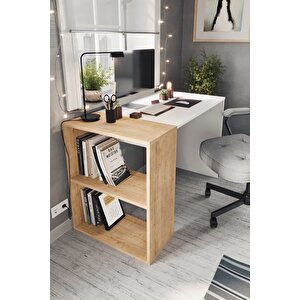 60x120 Cm Smyrna Çalışma Masası Kitaplıklı Ofis Masası Bilgisayar Masası Safir Meşe Beyaz