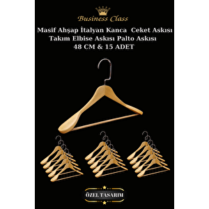 15 Adet 48 Cm Krom İtalyan Kanca Masif Ahşap Elbise Askısı Palto Askısı Ceket Askısı