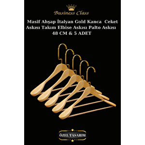 5 Adet 48 Cm Gold İtalyan Kanca Masif Ahşap Elbise Askısı Palto Askısı Ceket Askısı