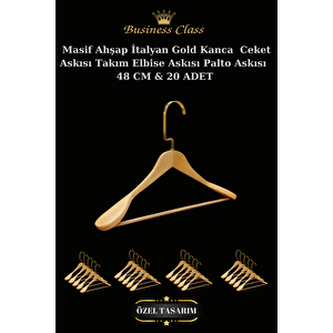 20 Adet 48 Cm Gold İtalyan Kanca Masif Ahşap Elbise Askısı Palto Askısı Ceket Askısı