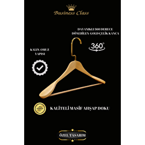 20 Adet 48 Cm Gold İtalyan Kanca Masif Ahşap Elbise Askısı Palto Askısı Ceket Askısı