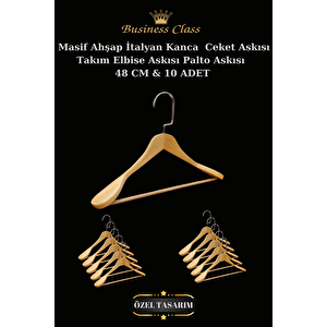 10 Adet 48 Cm Krom İtalyan Kanca Masif Ahşap Elbise Askısı Palto Askısı Ceket Askısı