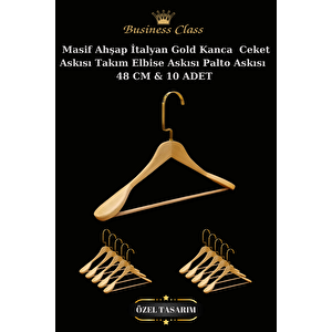 10 Adet 48 Cm Gold İtalyan Kanca Masif Ahşap Elbise Askısı Palto Askısı Ceket Askısı