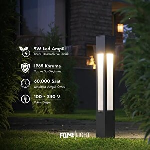 Luxera 75 cm Pleksili LED Bahçe Aydınlatma Direği Antrasit Alüminyum IP65 Bollard Peyzaj Yürüyüş Yolu Lambası 9W 3000K