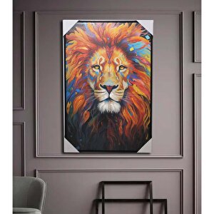 Aslan Kral Kanvas Yağlı Boya Tablo, Renkli, 90x30