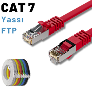 Irenis 1 Metre Cat7 Kablo Yassı Ftp Ethernet Network Lan Ağ Kablosu Kırmızı
