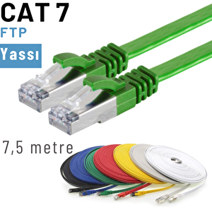 Irenis 7,5 Metre Cat7 Kablo Yassı Ftp Ethernet Network Lan Ağ Kablosu Yeşil