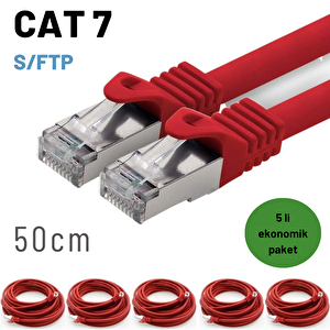 5 Adet 50 Cm Irenis Cat7 Kablo S/ftp Ethernet Network Lan Ağ Kablosu Kırmızı