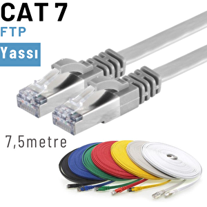 Irenis 7,5 Metre Cat7 Kablo Yassı Ftp Ethernet Network Lan Ağ Kablosu Gri