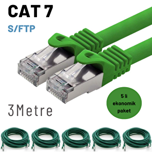 5 Adet 3 Metre Irenis Cat7 Kablo S/ftp Ethernet Network Lan Ağ Kablosu Yeşil