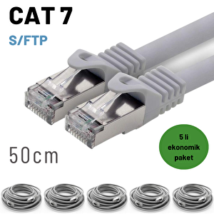 5 Adet 50 Cm Irenis Cat7 Kablo S/ftp Ethernet Network Lan Ağ Kablosu Gri