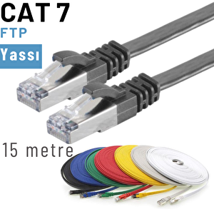 Irenis 15 Metre Cat7 Kablo Yassı Ftp Ethernet Network Lan Ağ Kablosu Siyah