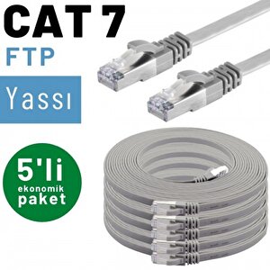 5 Adet 25 Cm Irenis Cat7 Kablo Yassı Ftp Ethernet Network Lan Kablosu Gri
