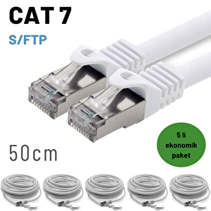5 Adet 50 Cm Irenis Cat7 Kablo S/ftp Ethernet Network Lan Ağ Kablosu Beyaz