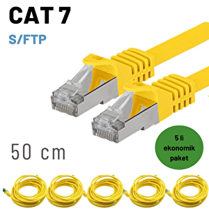 5 Adet 50 Cm Irenis Cat7 Kablo S/ftp Ethernet Network Lan Ağ Kablosu Sarı