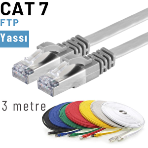 Irenis 3 Metre Cat7 Kablo Yassı Ftp Ethernet Network Lan Ağ Kablosu Gri