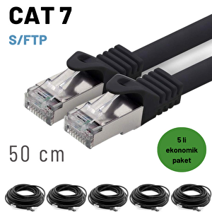 5 Adet 50 Cm Irenis Cat7 Kablo S/ftp Ethernet Network Lan Ağ Kablosu Siyah
