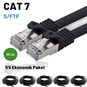 5 Adet 25 Cm Irenis Cat7 Kablo S/ftp Ethernet Network Lan Ağ Kablosu Siyah