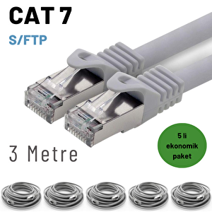 5 Adet 3 Metre Irenis Cat7 Kablo S/ftp Ethernet Network Lan Ağ Kablosu Gri