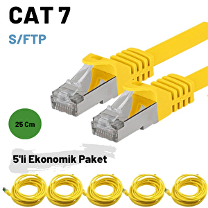 5 Adet 25 Cm Irenis Cat7 Kablo S/ftp Ethernet Network Lan Ağ Kablosu Sarı