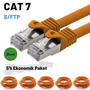 5 Adet 25 Cm Irenis Cat7 Kablo S/ftp Ethernet Network Lan Ağ Kablosu Turuncu
