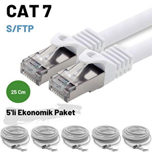5 Adet 25 Cm Irenis Cat7 Kablo S/ftp Ethernet Network Lan Ağ Kablosu Beyaz