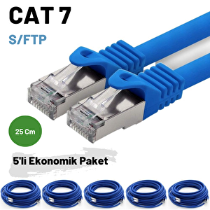 5 Adet 25 Cm Irenis Cat7 Kablo S/ftp Ethernet Network Lan Ağ Kablosu Mavi