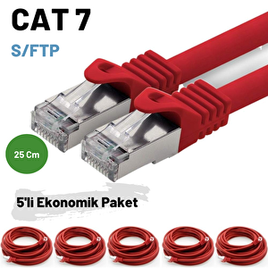 5 Adet 25 Cm Irenis Cat7 Kablo S/ftp Ethernet Network Lan Ağ Kablosu Kırmızı