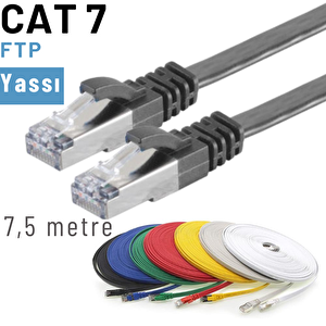 Irenis 7,5 Metre Cat7 Kablo Yassı Ftp Ethernet Network Lan Ağ Kablosu Siyah