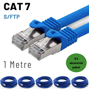 5 Adet 1 Metre Irenis Cat7 Kablo S/ftp Ethernet Network Lan Ağ Kablosu Mavi