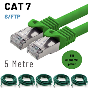 5 Adet 5 Metre Irenis Cat7 Kablo S/ftp Ethernet Network Lan Ağ Kablosu Yeşil