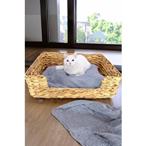Hasır Dikdörtgen Kedi Ve Köpek Yatağı İç Minderli 60,5 Cm Kahverengi - Cl-4038 C1-1-121