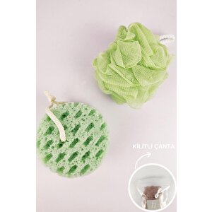 2’li Banyo Vücut Duş Lifi Ve Sünger Seti Yeşil  - Thn73919 C1-1-18