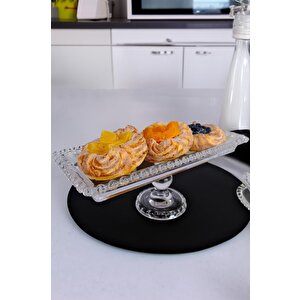Kalp Boncuklu Ayaklı Dikdörtgen Cam Servis Sunumluk Kurabiyelik 30 Cm – Sur-18 C320.049