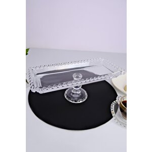 Digithome Kalp Boncuklu Ayaklı Dikdörtgen Cam Servis Sunumluk Kurabiyelik 30 Cm – Sur-18 C320.049