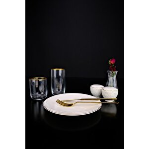 Lombardino Minimalist Modern Gold Tekli Porselen Pasta Tabağı 20 Cm