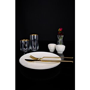 Lombardino Minimalist Modern Gold Tekli Porselen Servis Tabağı 25 Cm