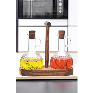 Bambu Standlı 2'li Borosilikat Cam Zeytinyağı Ve Sıvıyağ Şişesi Yağdanlık – F/12 C1-1-289