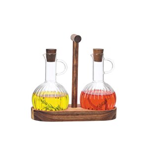 Bambu Standlı 2'li Borosilikat Cam Zeytinyağı Ve Sıvıyağ Şişesi Yağdanlık – F/12 C1-1-289
